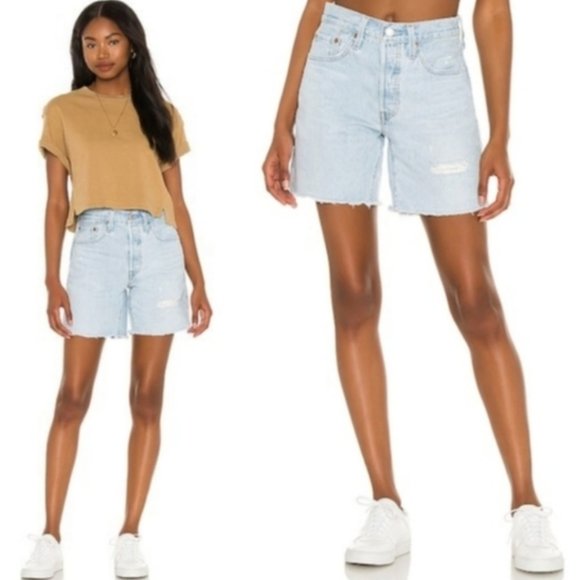 Levi's 501 Mid Thigh Bermuda Jean Denim Shorts Pants - Picture 1 of 3